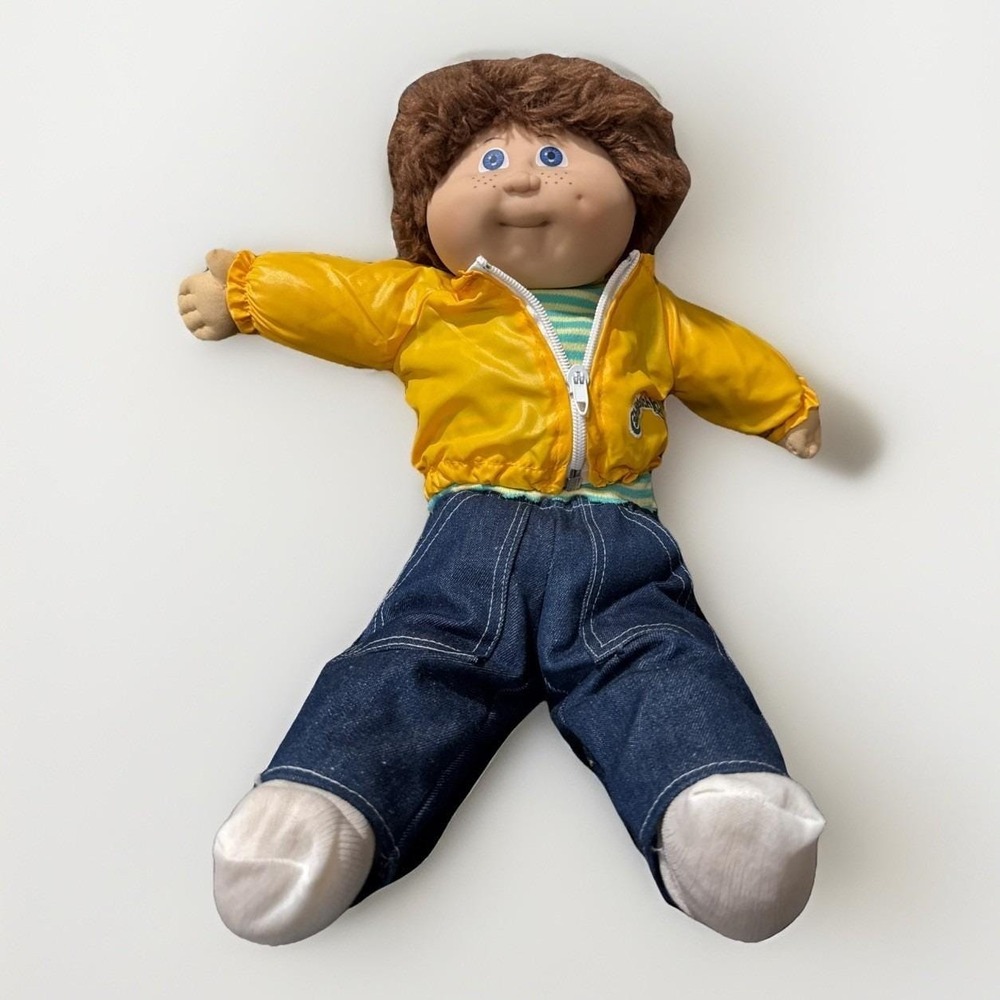 VTG 1984 Jesmar Spain Cabbage Patch Boy Fuzzy Brown Hair Blue Eyes Freckles Rare